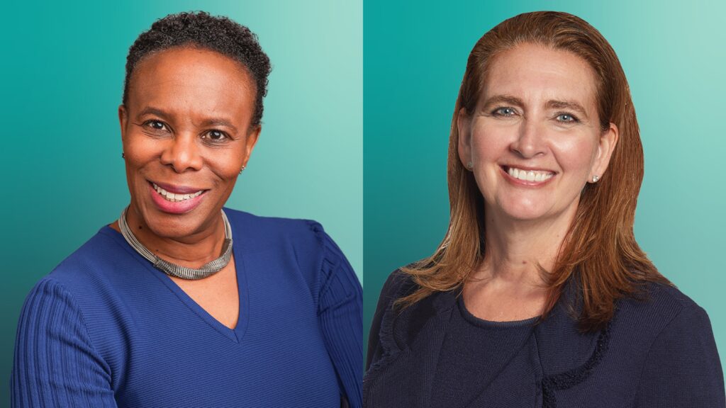 Carladenise Edwards, PhD (right), will serve as chair, and Nicole J. Macarchuk, JD (left), will serve as vice chair on the Heluna Health board of directors for the 2026 fiscal year.